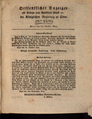 Amtsblatt der Königlichen Regierung zu Cleve Samstag 30. Oktober 1819