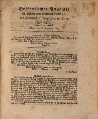 Amtsblatt der Königlichen Regierung zu Cleve Samstag 13. November 1819