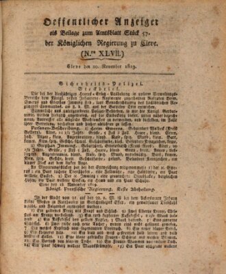 Amtsblatt der Königlichen Regierung zu Cleve Samstag 20. November 1819