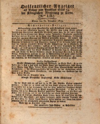 Amtsblatt der Königlichen Regierung zu Cleve Freitag 31. Dezember 1819