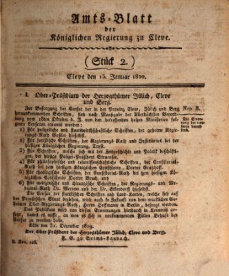 Amtsblatt der Königlichen Regierung zu Cleve Samstag 15. Januar 1820