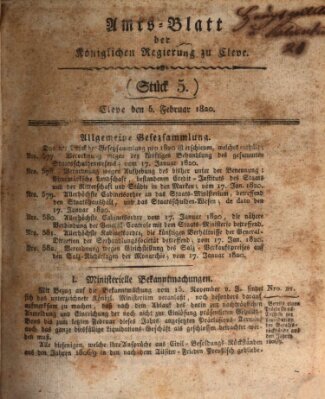 Amtsblatt der Königlichen Regierung zu Cleve Samstag 5. Februar 1820