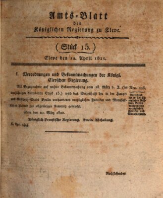 Amtsblatt der Königlichen Regierung zu Cleve Mittwoch 12. April 1820