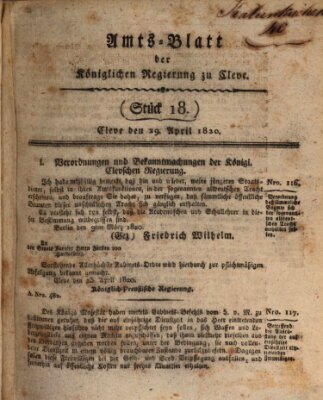 Amtsblatt der Königlichen Regierung zu Cleve Samstag 29. April 1820