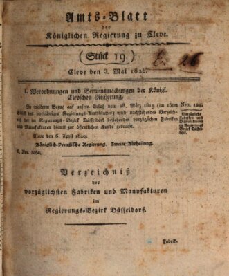 Amtsblatt der Königlichen Regierung zu Cleve Mittwoch 3. Mai 1820