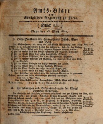 Amtsblatt der Königlichen Regierung zu Cleve Samstag 13. Mai 1820