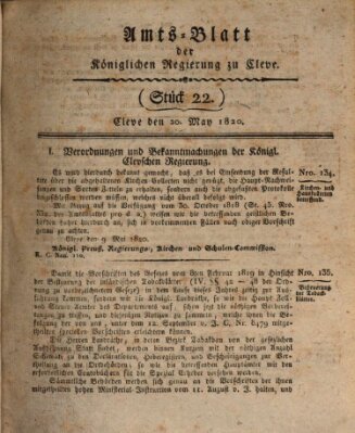 Amtsblatt der Königlichen Regierung zu Cleve Samstag 20. Mai 1820