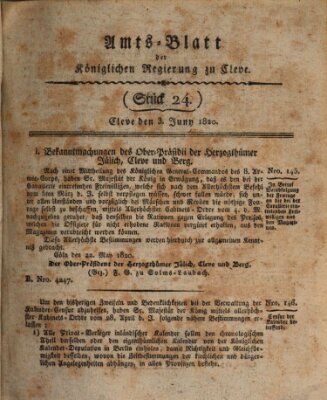 Amtsblatt der Königlichen Regierung zu Cleve Samstag 3. Juni 1820