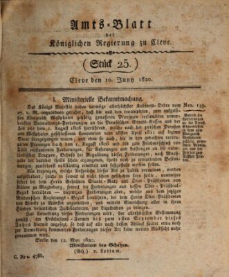 Amtsblatt der Königlichen Regierung zu Cleve Samstag 10. Juni 1820