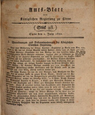 Amtsblatt der Königlichen Regierung zu Cleve Samstag 1. Juli 1820