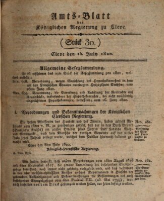 Amtsblatt der Königlichen Regierung zu Cleve Samstag 15. Juli 1820