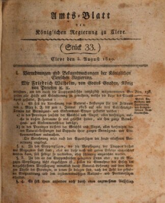 Amtsblatt der Königlichen Regierung zu Cleve Samstag 5. August 1820