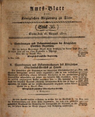 Amtsblatt der Königlichen Regierung zu Cleve Samstag 26. August 1820