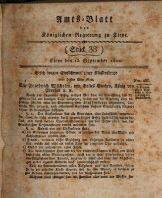 Amtsblatt der Königlichen Regierung zu Cleve Mittwoch 13. September 1820