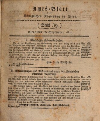 Amtsblatt der Königlichen Regierung zu Cleve Samstag 16. September 1820