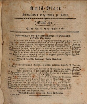 Amtsblatt der Königlichen Regierung zu Cleve Samstag 23. September 1820