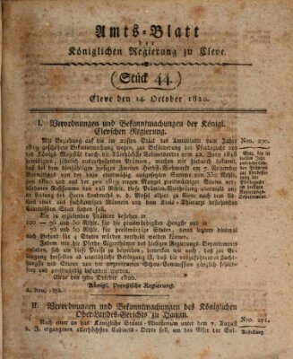 Amtsblatt der Königlichen Regierung zu Cleve Samstag 14. Oktober 1820