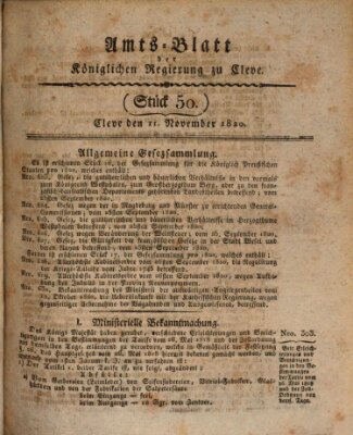 Amtsblatt der Königlichen Regierung zu Cleve Samstag 11. November 1820