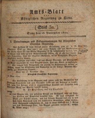 Amtsblatt der Königlichen Regierung zu Cleve Samstag 18. November 1820