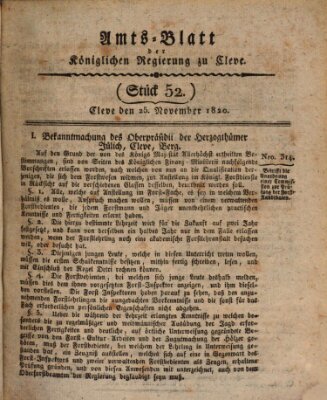 Amtsblatt der Königlichen Regierung zu Cleve Samstag 25. November 1820