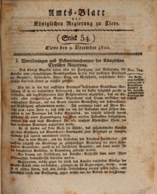 Amtsblatt der Königlichen Regierung zu Cleve Samstag 9. Dezember 1820