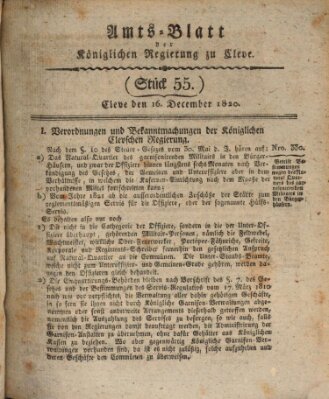 Amtsblatt der Königlichen Regierung zu Cleve Samstag 16. Dezember 1820