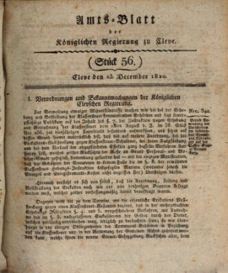 Amtsblatt der Königlichen Regierung zu Cleve Samstag 23. Dezember 1820