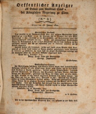 Amtsblatt der Königlichen Regierung zu Cleve Samstag 15. Januar 1820