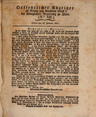 Amtsblatt der Königlichen Regierung zu Cleve Samstag 26. Februar 1820