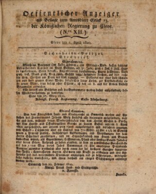 Amtsblatt der Königlichen Regierung zu Cleve Samstag 1. April 1820