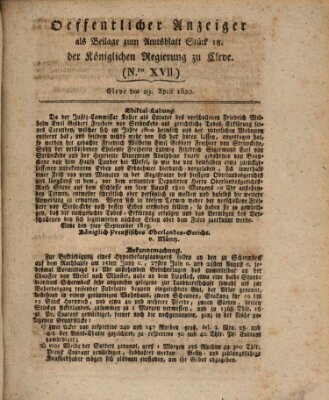 Amtsblatt der Königlichen Regierung zu Cleve Samstag 29. April 1820