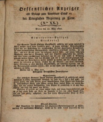 Amtsblatt der Königlichen Regierung zu Cleve Samstag 20. Mai 1820