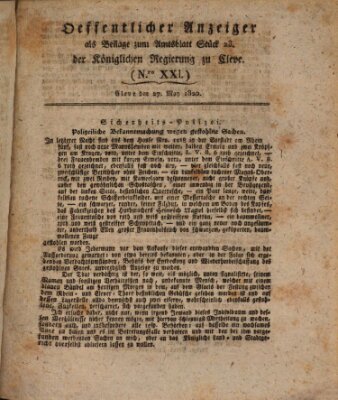 Amtsblatt der Königlichen Regierung zu Cleve Samstag 27. Mai 1820