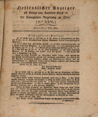 Amtsblatt der Königlichen Regierung zu Cleve Samstag 1. Juli 1820