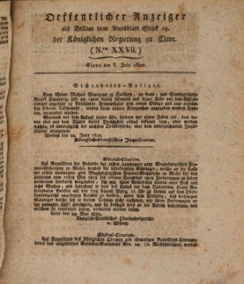 Amtsblatt der Königlichen Regierung zu Cleve Samstag 8. Juli 1820