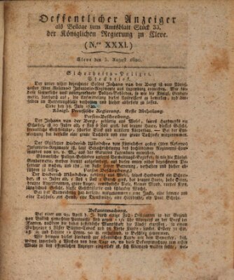 Amtsblatt der Königlichen Regierung zu Cleve Samstag 5. August 1820