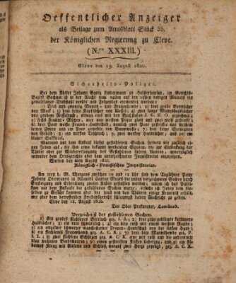 Amtsblatt der Königlichen Regierung zu Cleve Samstag 19. August 1820