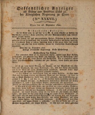 Amtsblatt der Königlichen Regierung zu Cleve Samstag 23. September 1820