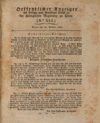 Amtsblatt der Königlichen Regierung zu Cleve Samstag 21. Oktober 1820