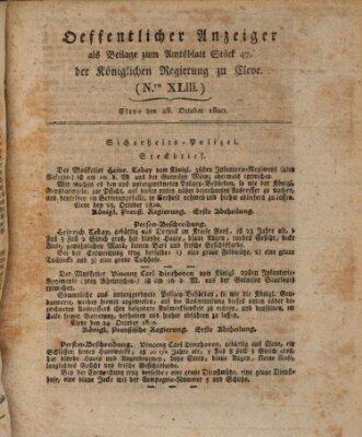 Amtsblatt der Königlichen Regierung zu Cleve Samstag 28. Oktober 1820