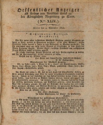 Amtsblatt der Königlichen Regierung zu Cleve Samstag 4. November 1820