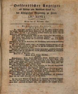 Amtsblatt der Königlichen Regierung zu Cleve Samstag 25. November 1820