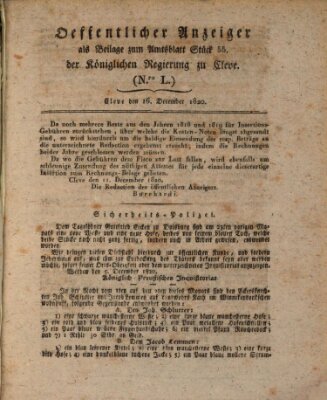 Amtsblatt der Königlichen Regierung zu Cleve Samstag 16. Dezember 1820