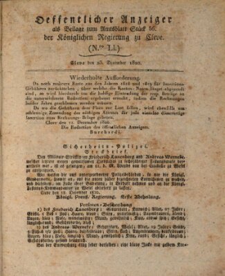 Amtsblatt der Königlichen Regierung zu Cleve Samstag 23. Dezember 1820