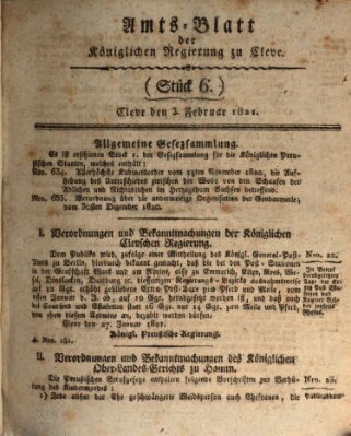 Amtsblatt der Königlichen Regierung zu Cleve Samstag 3. Februar 1821