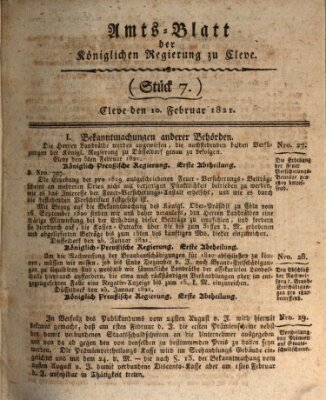 Amtsblatt der Königlichen Regierung zu Cleve Samstag 10. Februar 1821