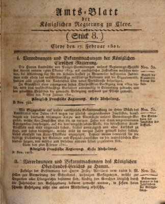 Amtsblatt der Königlichen Regierung zu Cleve Samstag 17. Februar 1821