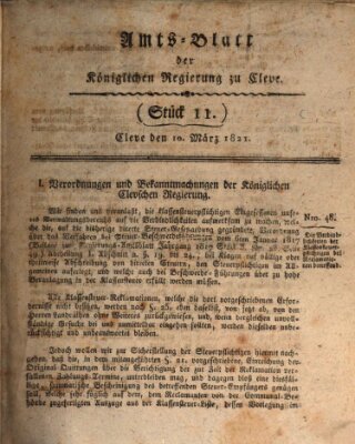 Amtsblatt der Königlichen Regierung zu Cleve Samstag 10. März 1821