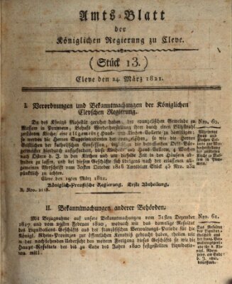 Amtsblatt der Königlichen Regierung zu Cleve Samstag 24. März 1821