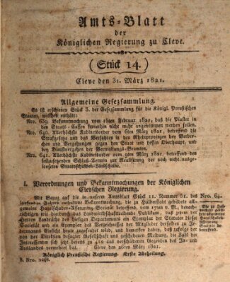 Amtsblatt der Königlichen Regierung zu Cleve Samstag 31. März 1821